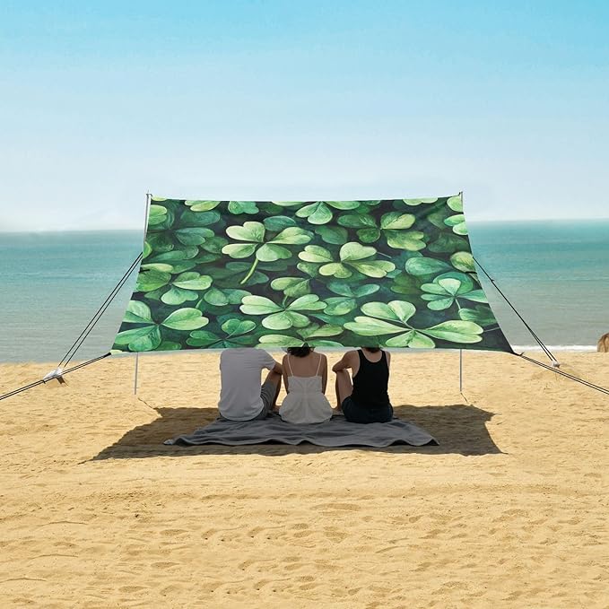 ALAZA Four Leaves Chamrock Leaves St. Patrick's Day Beach Tent Sun Shelter Portable Canopy Sunshade for Outdoor Camping Picnics Backyard Fun 10x9 ft