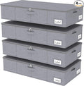 Yawinhe Foldable Underbed Storage Bags Containers Bin with Lids Large Under Bed Organizer Box with Sturdy Zipper und Label Holders for Clothing 31.5''Lx15.7''Wx6''H 4 Pack Grey
