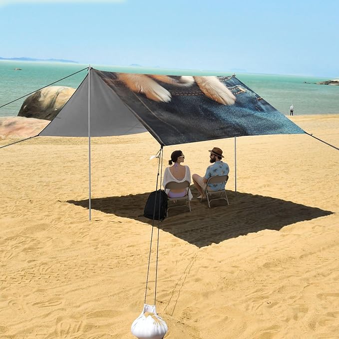 ALAZA Cute Dog on Jeans Beach Tent Sun Shelter Portable Canopy Sunshade for Outdoor Camping Picnics Backyard Fun 10x9 ft
