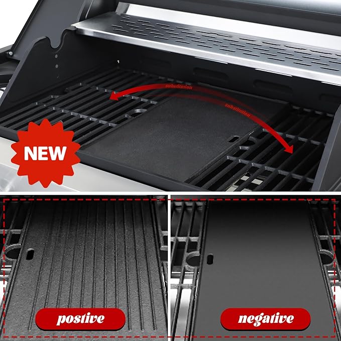 4-Burner Propane Gas Grill with Side Burner 46000 BTU Outdoor BBQ Grill with Porcelain-Enameled Cast Iron Grates and Griddle Pan Built-in Thermometer Stainless Steel Grill for Outdoor Cooking