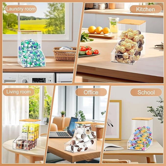 JYPS Laundry Box Acrylic Dishwasher Pod Holder with 2 Lids Powder Dispenser Drying Ball Beads Soap Storage Case for Room Table/Wall Mounted Snack Candy Storage (2pcs-normal)