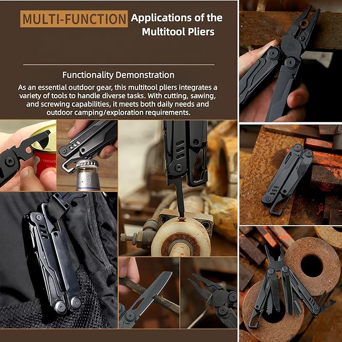 Multi Tool 14-in-1 Full-Size Lightweight EDC Multi-Purpose Pliers Household Screwdriver Camping Outdoor Gear Nylon Bag Tools Gifts for Guys Gifts for Hunters Men who have Everything (Black)