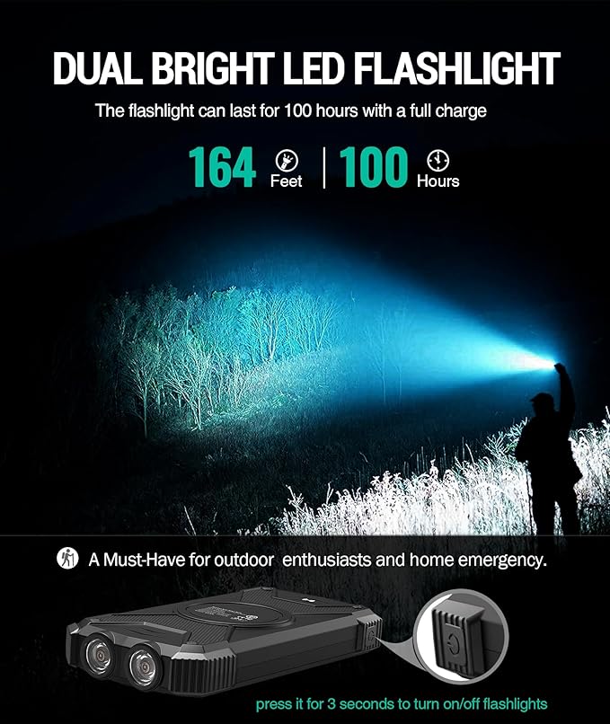 BLAVOR Solar Power Bank 10000mAh Portable Wireless Charger 20W Fast Charging External Battery Pack with USB C for Cell Phones Solar Panel Charging with Dual Flashlight for Camping