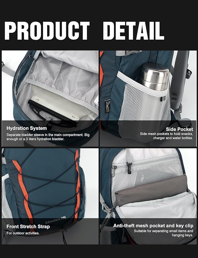 MOUNTAINTOP 25L Hiking BackpackLightweight Travel Backpack for Men Women Outdoor Backpacking Camping