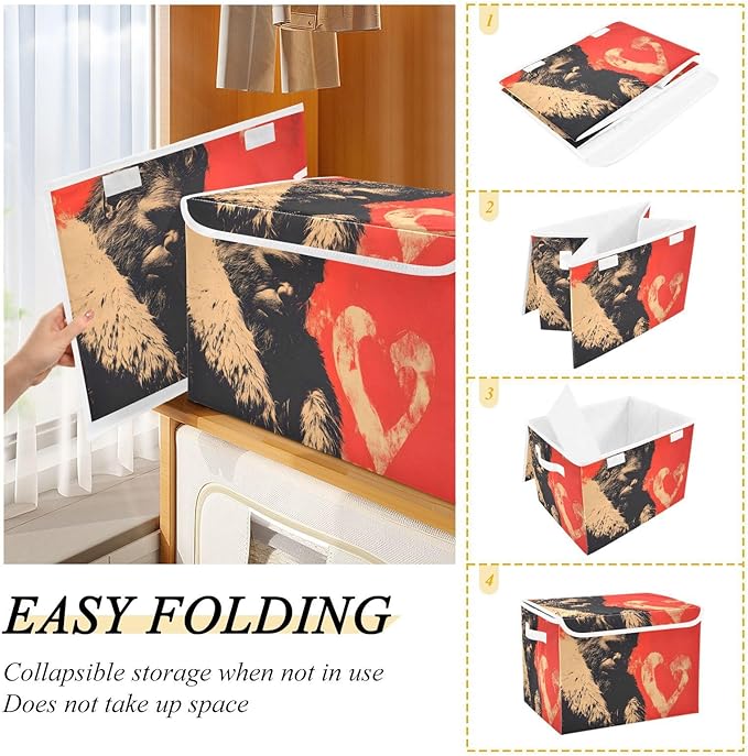 AIXIWAWA Lidded Storage Cube (Sasquatch Valentine) Fabric Foldable Closet Bins with Flip Lid and Handles Organizer Basket Container 16.5 x 12.6 x 11.8 IN