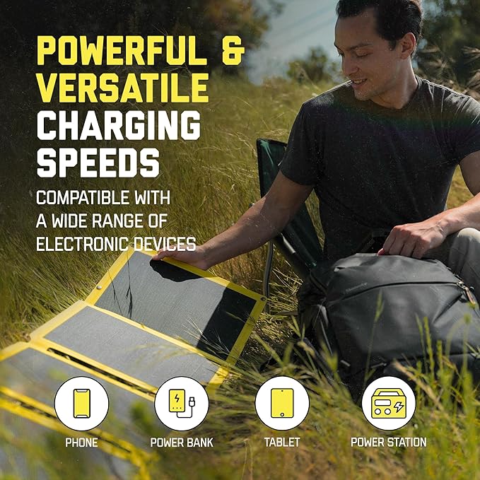 SunJack – 60 Watt Foldable Solar Panel ETFE Waterproof Portable Solar Panel with Kickstands USB-C PD30W USB-A QC3.0 DC Output Solar Panels for Camping Hiking Emergency Power