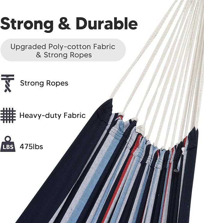 SUNCREAT Hammocks Outdoor Camping Double Hammock Extra Large 2 Person Hammock for Camping Navy &amp Red
