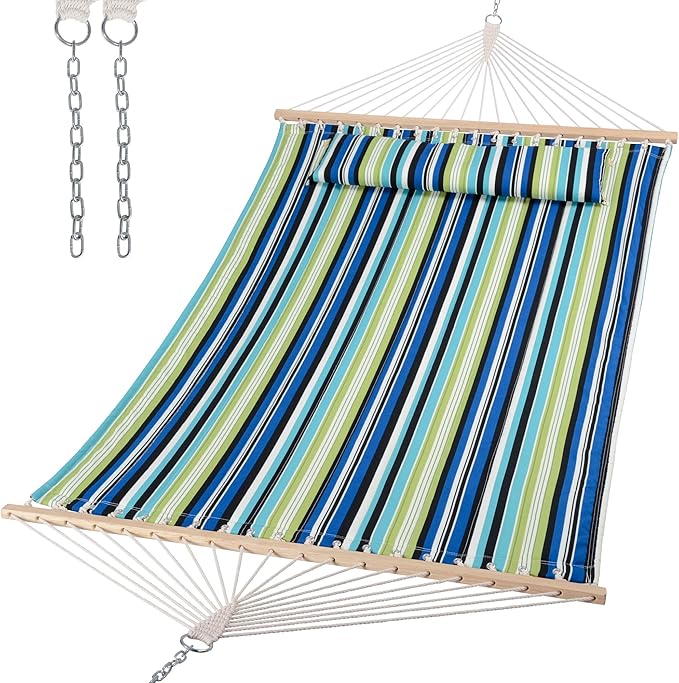 SUNCREAT 2 Person Hammocks for Trees Lightweight Hammock for Outdoor Patio Garden Backyard Green Stripes
