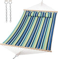 SUNCREAT 2 Person Hammocks for Trees Lightweight Hammock for Outdoor Patio Garden Backyard Green Stripes