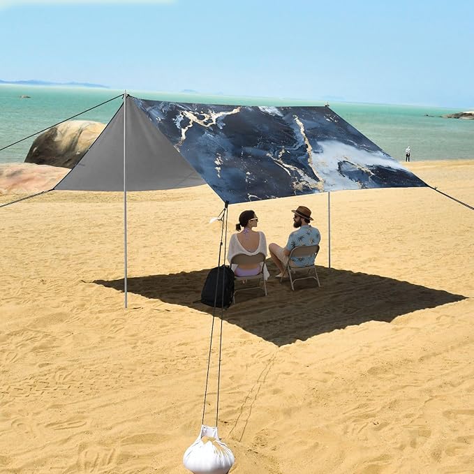ALAZA Dark Blue Marble Beach Tent Sun Shelter Portable Canopy Sunshade for Outdoor Camping Picnics Backyard Fun 10x9 ft