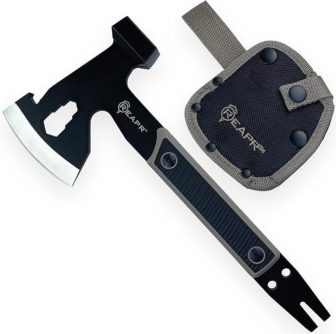 Reapr Versa Camp Axe 10.75 Outdoor Multitool with Pry Bar Nail Puller Hammer Wrench Set Bottle Opener &amp Sheath Non-Slip Handle Great for Camping Hiking and Survival Kits (Versa Camp Axe)