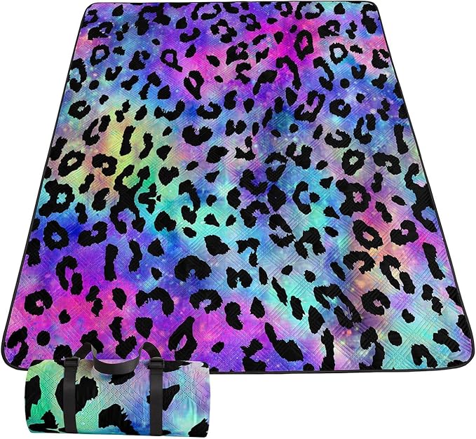 Outdoor Picnic Blanket Portable Ultrasonic Waterproof Picnic Mat Color Leopard Printed Camping Beach Mat for Sand and Wet Grass Hiking (Color Leopard S)