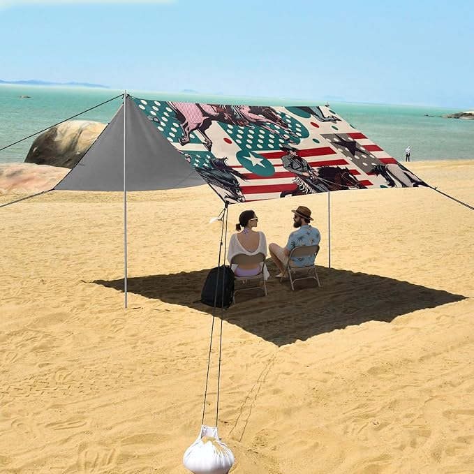 American Cowboys Beach Tent Sun Shelter Set UPF50+ UV Protection 10.5 x 9.19 FT Camping Shade Canopy with Sandbags Sand Anchors Carrying Bag and Others