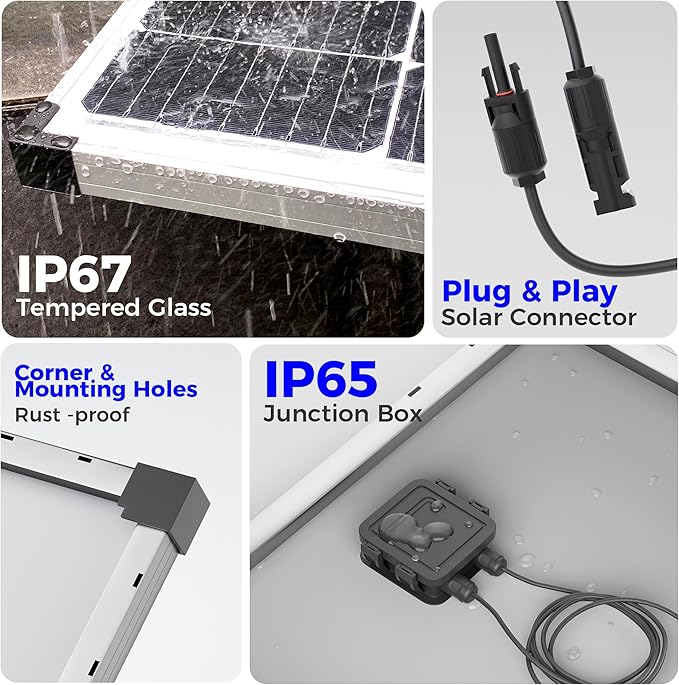 Voltset 100W 12V Solar Panel High Efficiency 9BB Cell Monocrystalline Solar Panels IP67 Waterproof Suitable for RV Marine Rooftop Home Yacht Off-Grid Applications (100W Single Panel)
