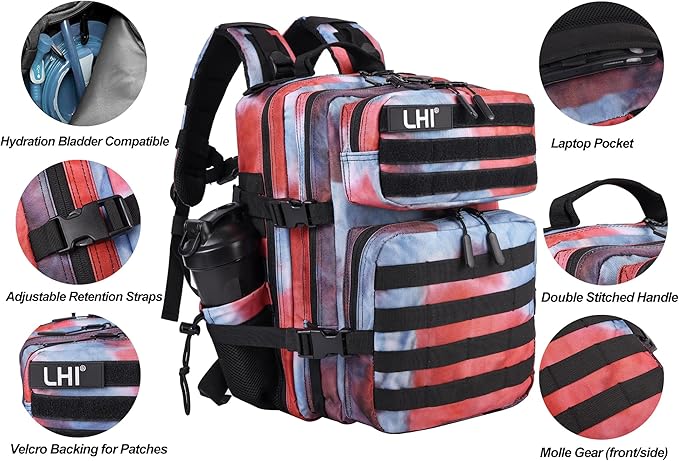 LHI Tactical Military Backpack for Men and Women 25L/35L Army Assault Pack Bag Small Rucksack with Bottle Holder