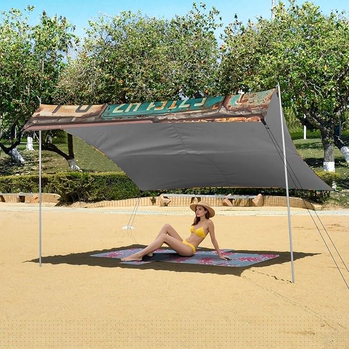 ALAZA Old License Plates Museum on Bricks Beach Tent Sun Shelter Portable Canopy Sunshade for Outdoor Camping Picnics Backyard Fun 10x9 ft