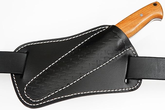 Ottoza Full Tang Bushcraft Knife with 1095 Carbon Steel Fixed Blade - Survival and Outdoor Camping Knife - Black Cross Draw Sheath and Olive Wood Handle 396