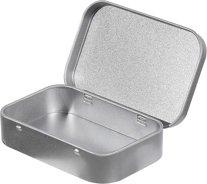 KINJOEK 42 PCS Metal Rectangular Empty Hinged Tins 3.7 x 2.4 x 0.8 Inch Portable Sealed Containers Storage Boxes with Lids for Small items Silver