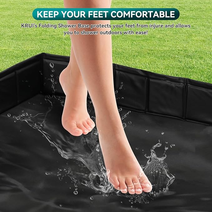 KRUI Camping Shower Base Foldable Shower Tent Awning Base with Drain Hose to Keep Feet Clean Portable Shower Pan for Indoor and Outdoor