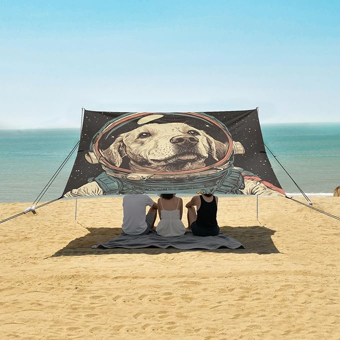 ALAZA Labrador Astronaut Space Beach Tent Sun Shelter Portable Canopy Sunshade for Outdoor Camping Picnics Backyard Fun 10x9 ft