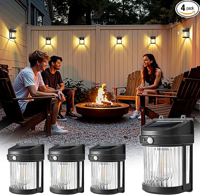PEVOROS Solar Fence Lights 4 Pack Solar Motion Fence Deck Lights Outdoor 3 Modes for Step Wall Step Shed Patio Front Door Garage (6x3.6x2.2 inch)