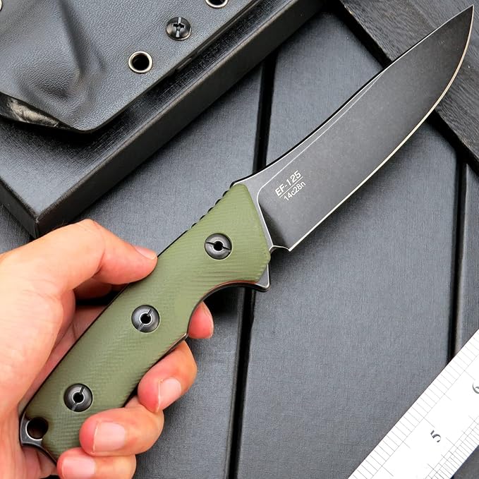 Eafengrow EF125 Fixed Blade Knife 14c28n Steel Blade G10 Handle Scales Fixed Knifes for Outdoor Camping Hunting Survival EDC Tool Knives with Kydex Sheath(Army Green)