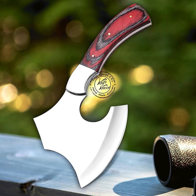 Handmade Stainless Steel Camping Hatchet Axe Hunting Knife 10.50 Full Tang Small Axe Camp Hatchet with Leather Sheath Survival Hatchet Tomahawk Axe for Outdoor Bushcraft Hiking KKH-43