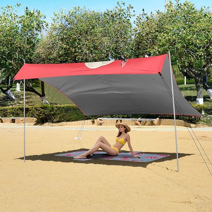 Handsome Skeleton Rock Beach Tent Sun Shelter Set UPF50+ UV Protection 10.5 x 9.19 FT Camping Shade Canopy with Sandbags Sand Anchors Carrying Bag and Others