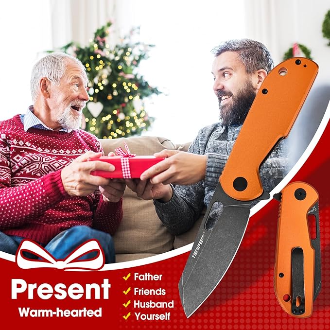 TONIFE Galaxy Mini Folding Knife with D2 Steel Blade and Aluminum Handle EDC Pocket Tool for Camping Hiking and Survival (orange)