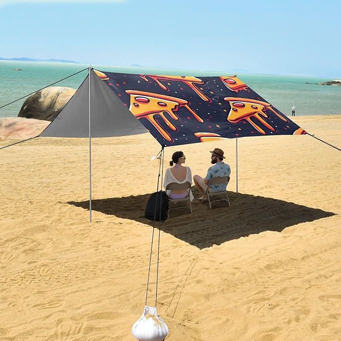 ALAZA Pizza Slices on Dark Space Like Pattern Beach Tent Sun Shelter Portable Canopy Sunshade for Outdoor Camping Picnics Backyard Fun 10x9 ft