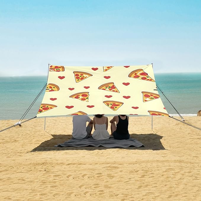 ALAZA Pizza Loves Pattern Beach Tent Sun Shelter Portable Canopy Sunshade for Outdoor Camping Picnics Backyard Fun 10x9 ft