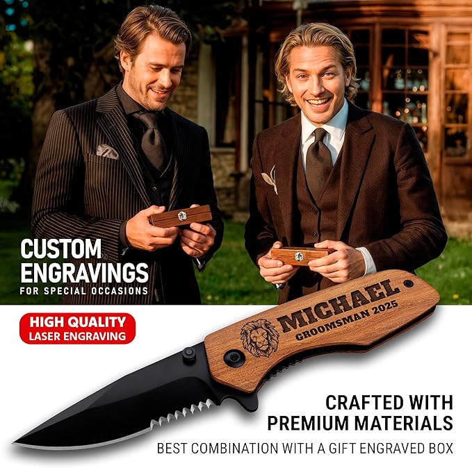 Personalized Pocket Knife for Groomsmen - Custom Folding Knives Set of 6 pcs - Engraved Gifts for Men and Women - Gift for Groomsman Wedding Party Best Man Proposal Gift for Bride Maid 6611 PS