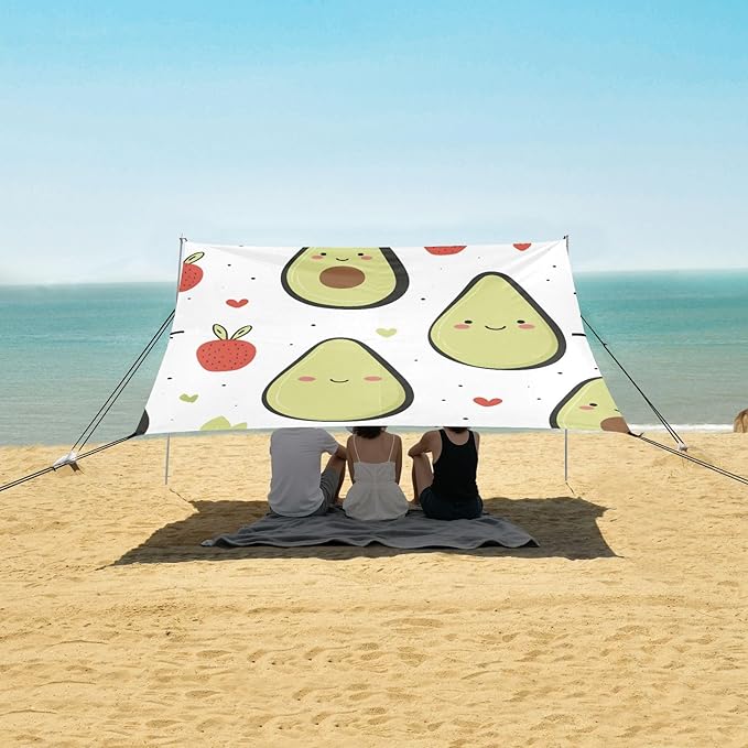 ALAZA Avocado Strawberry Heart Beach Tent Sun Shelter Portable Canopy Sunshade for Outdoor Camping Picnics Backyard Fun 10x9 ft