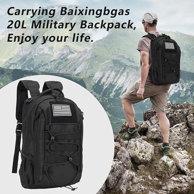 BAIXINGBAGS 20L Mini Small tactical backpack for men MOLLE System Daypack black gym hunting backpack Comfortable for Hiking Camping