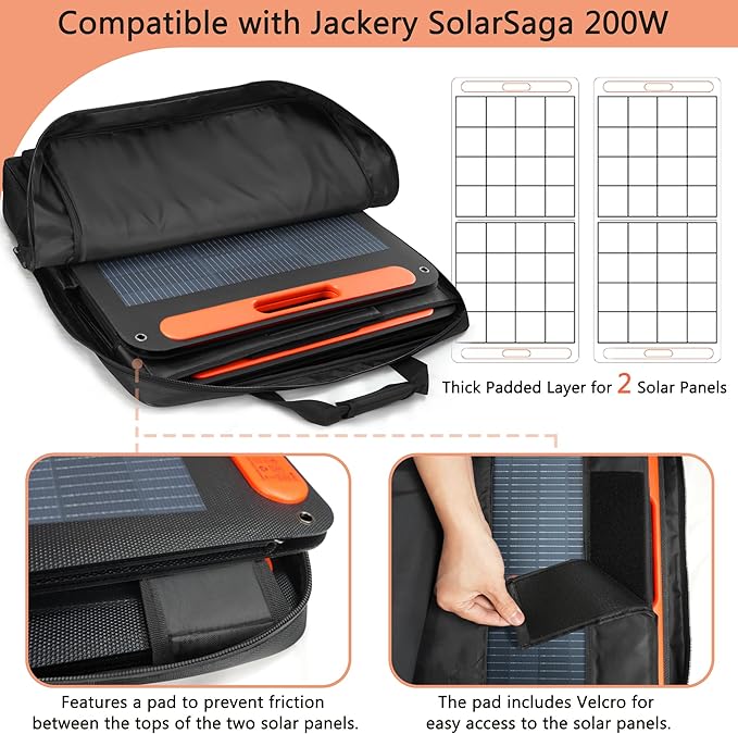 Solar Panel Storage Bag Compatible with 2 Jackery 100W / 200W Padded Portable Solar Panel Travel Bag Compatible with Jackery SolarSaga (200W | 25.2×24×4.5)