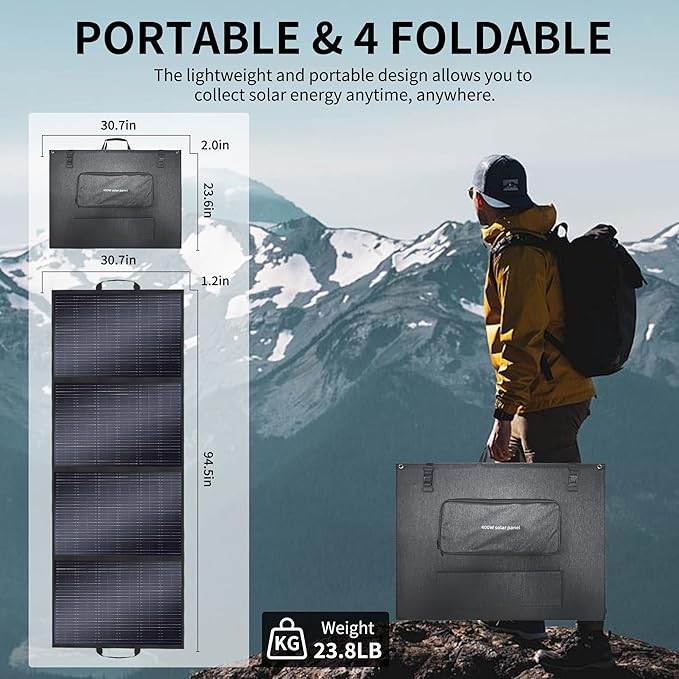 400W Portable Solar Panel for Power Station Generator400 Watt Foldable Solar Panel Charger with MC4 Output3-in-1 DC Connector23.5% High Efficiency for Outdoor Camping RV Travel (400W)