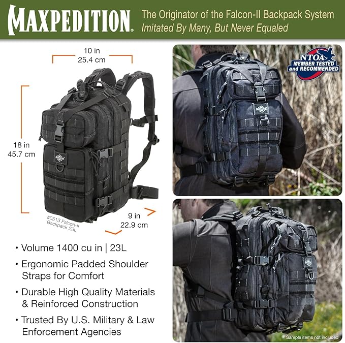 MAXPEDITION Falcon-II Backpack 23L Tactical Backpack Survival Pack Bug Out Bag MOLLE Go Bag for EDC 0513