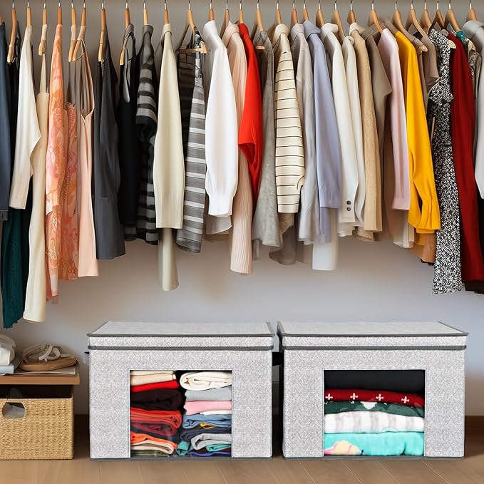 Univivi Foldable Fabric Storage Boxes Large Storage Bins with Lids [4-Pack] Collapsible Storage Cube Organizer Closet &amp Bedroom Organization Containers Home Storage Cube Box (Gray 17“ x 12” x 1