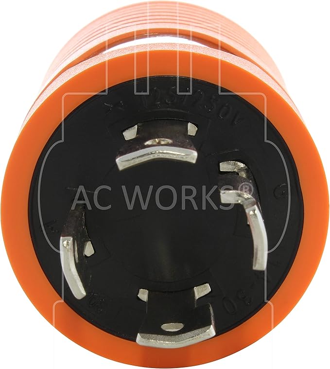 AC WORKS 30Amp 4 Prong 125/250Volt L14-30P Locking Plug to L14-20R 20Amp 4 Prong 125/250Volt Locking Female Generator Adapter (Compact)