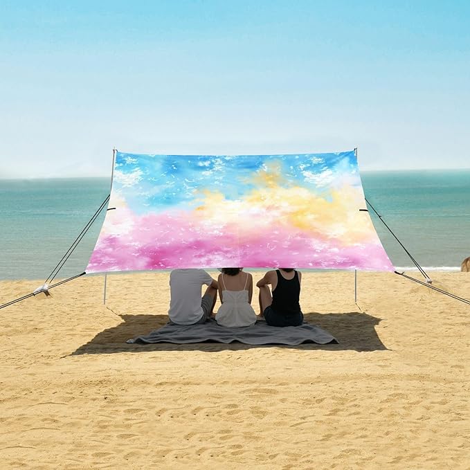 ALAZA Tie Dye Rainbow Color Beach Tent Sun Shelter UPF50+ Protection Beach Shade Canopy w/ 4 Sandbags for Outdoor Camping Fishing Backyard Fun Picnic 10x9 ft