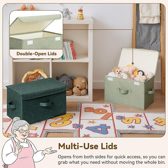GRANNY SAYS Stoarge Basket with Lid Decorative Storage Boxes Closet Storage Bins for Clothes Collapsible Stackable Organization Sage Green&ampDark Green 2-Pack