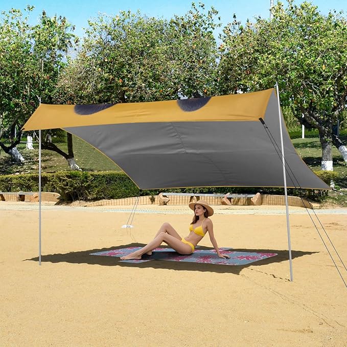 ALAZA Cute Puppy French on Yellow Beach Tent Sun Shelter Portable Canopy Sunshade for Outdoor Camping Picnics Backyard Fun 10x9 ft