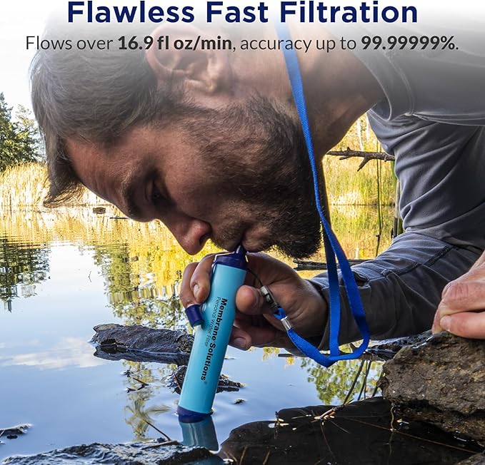 Membrane Solutions Straw Water Filter S1 NSF/ANSI 42&amp372&amp401 certificated Survival Filtration Portable Gear Emergency Preparedness Supply for Drinking Hiking Camping Team Family Outing