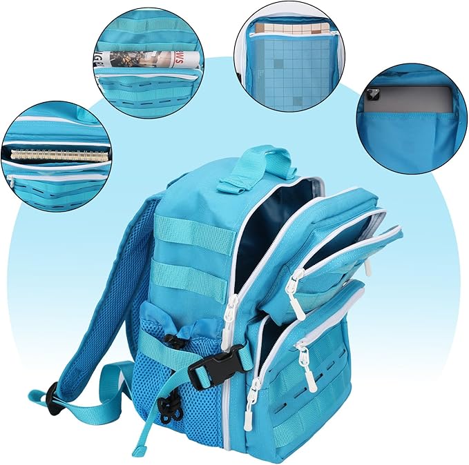 9L Mini Tactical Backpack Small Military Gym Bag Tiny Tackle Backpack for Men Women Molle Travel Daypack Camping Backpack with Patch(Turquoise)