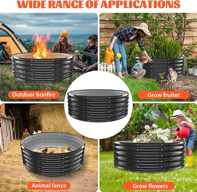 YSEJOMP 48 Inch Round Galvanized Fire Pit Ring/Fire Ring - Foldable and Perfect for Outdoor Gatherings and Campfires in The Yard/Garden/Park/Beach (Black+Gray 4 FT Diameter+1.5 FT Tall)