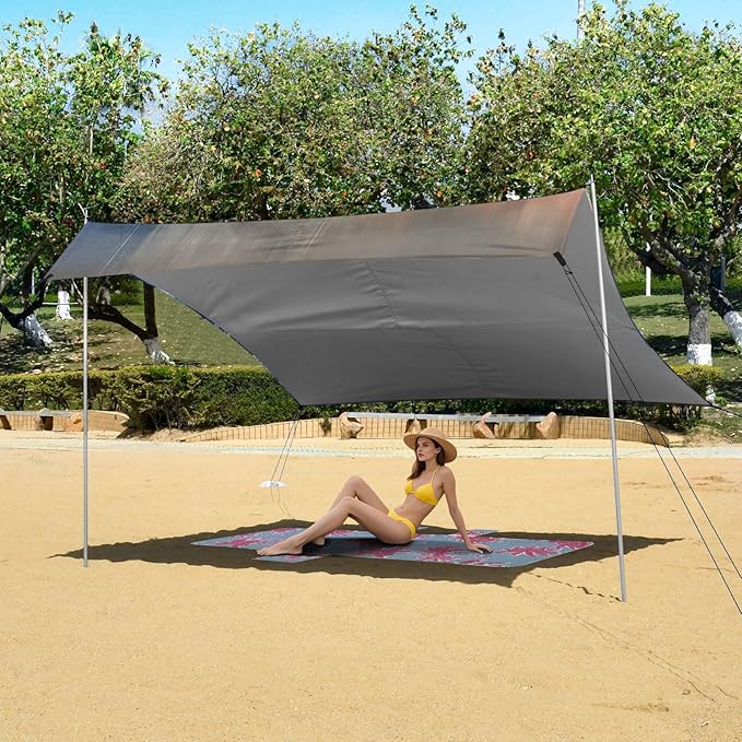Abstract Blue Flowers Beach Tent Sun Shelter Set UPF50+ UV Protection 10.5 x 9.19 FT Camping Shade Canopy with Sandbags Sand Anchors Carrying Bag and Others