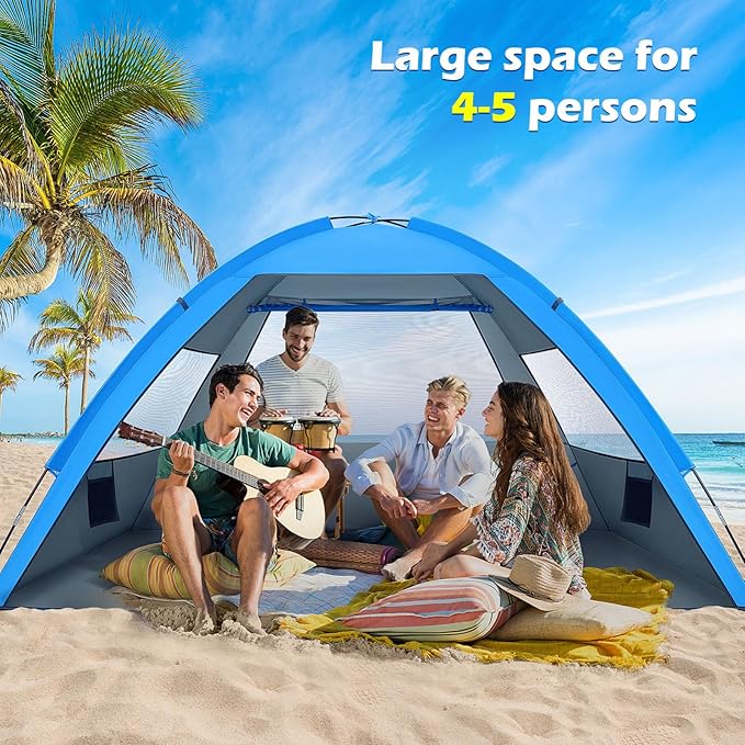 CALLARON Folding Beach Tent Large Sun Shelter UPF 50+ Pop Up Beach Tent Portable Family Tents Quick Open Canopy for 2-4 People Camping Travel