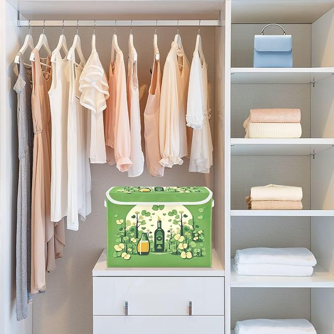 Christmas Storage Baskets with Lids Celebration Collapsible Bins Stackable Fabric Linen Baskets Closet Organizer Container 16.5x12.6x11.8