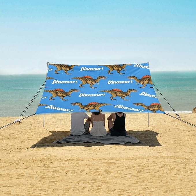 ALAZA Cool Dinosaur Dino Blue Beach Tent Sun Shelter UPF50+ Protection Beach Shade Canopy w/ 4 Sandbags for Outdoor Camping Fishing Backyard Fun Picnic 10x9 ft