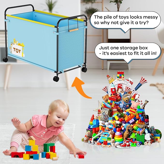 180L Kids Extra Large Toy Box with Wheels for Boys Girls 31.5 x 15.7 x 23.2 Big Toy Chest with Handle Toy Storage Organizer for Living Room Area Stuffed Animals Clothes(Blue 1PC)